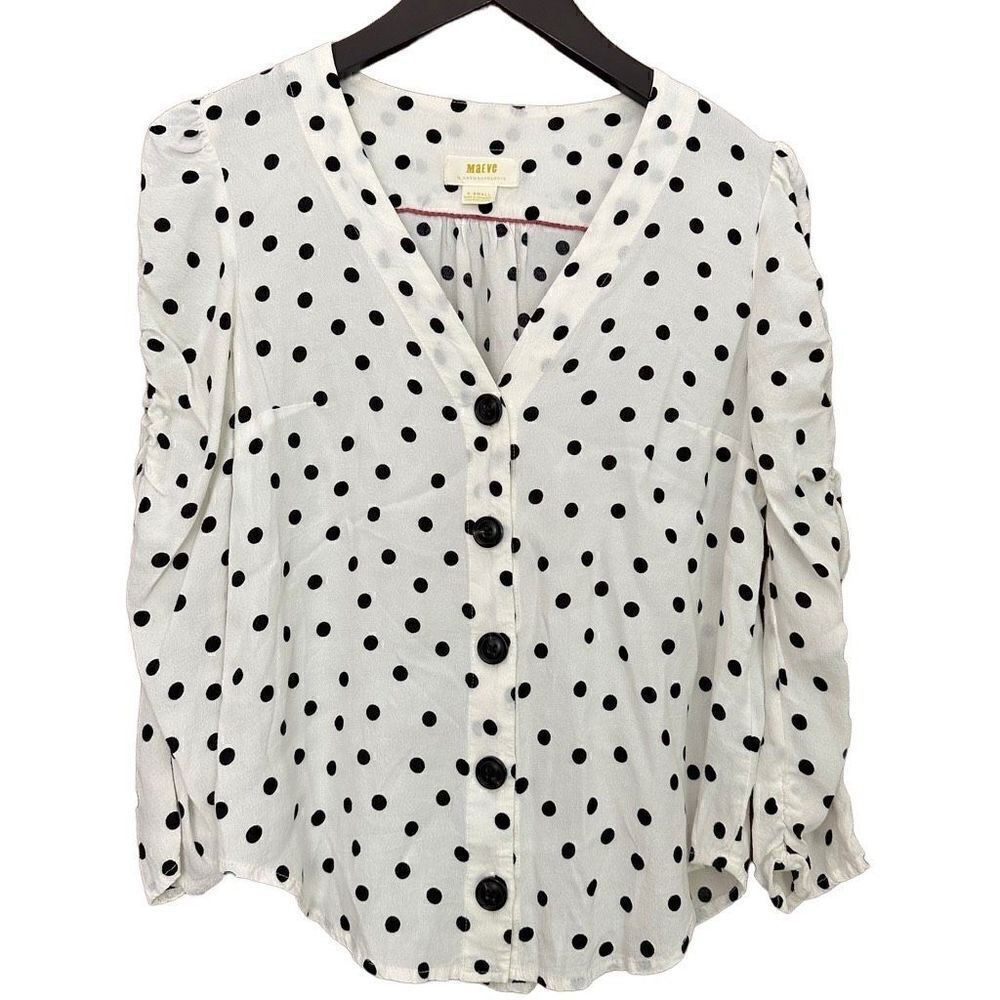 maeve jourdain polka dot puff sleeve button down blouse size x-small